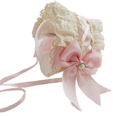 Lolita Accessories Pink Headband Angel Flower Lace with Bow Head Jewelry 3 Colors