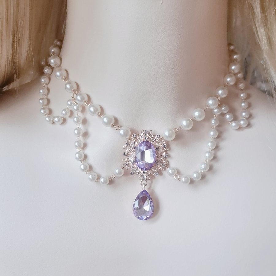 Lolita Accessories Star Gemstone Pearl Chain for Wedding Tea Party Necklace
