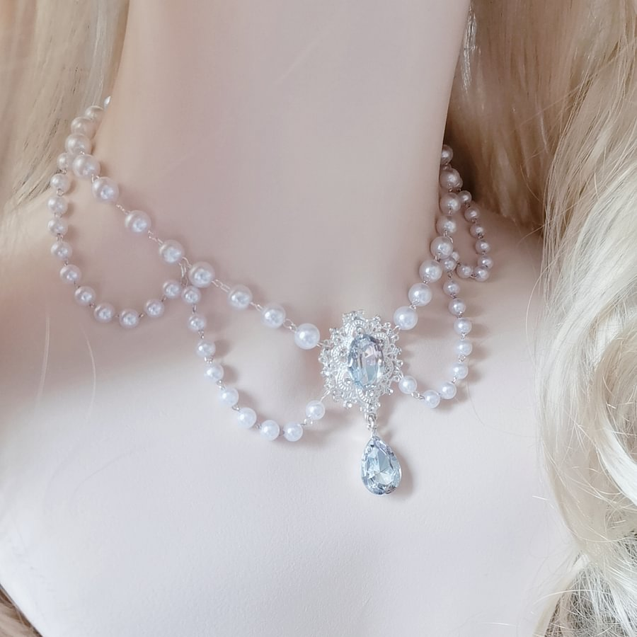 Lolita Accessories Star Gemstone Pearl Chain for Wedding Tea Party Necklace