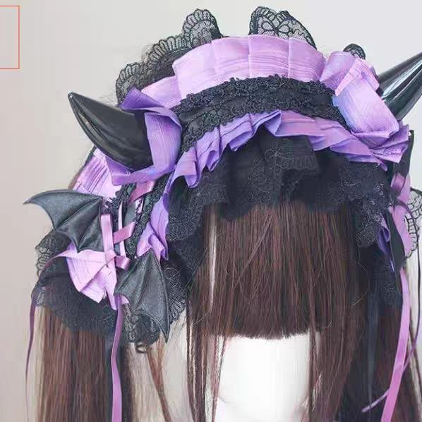 Lolita Accessories Sweet Goth Devil's Horn Hairband  Lace Ruffle for Halloween