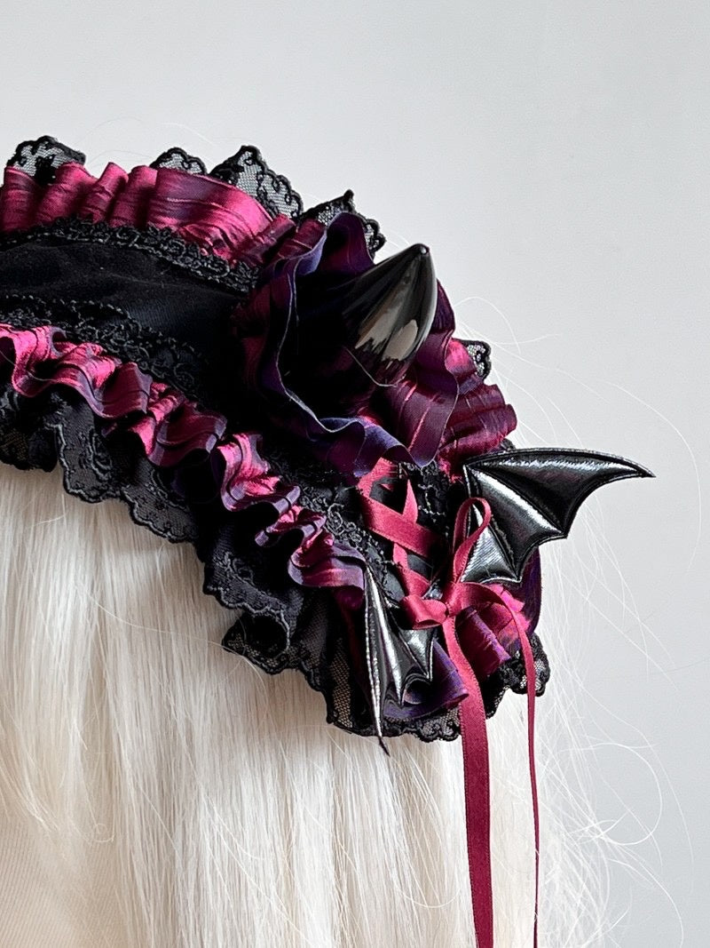 Lolita Accessories Sweet Goth Devil's Horn Hairband  Lace Ruffle for Halloween