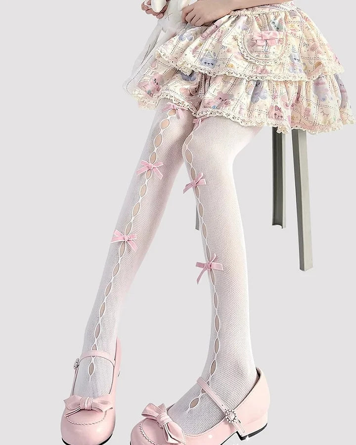 Lolita Accessories Sweet Japanese Kawaii Stockings  with Bow Hollow Out