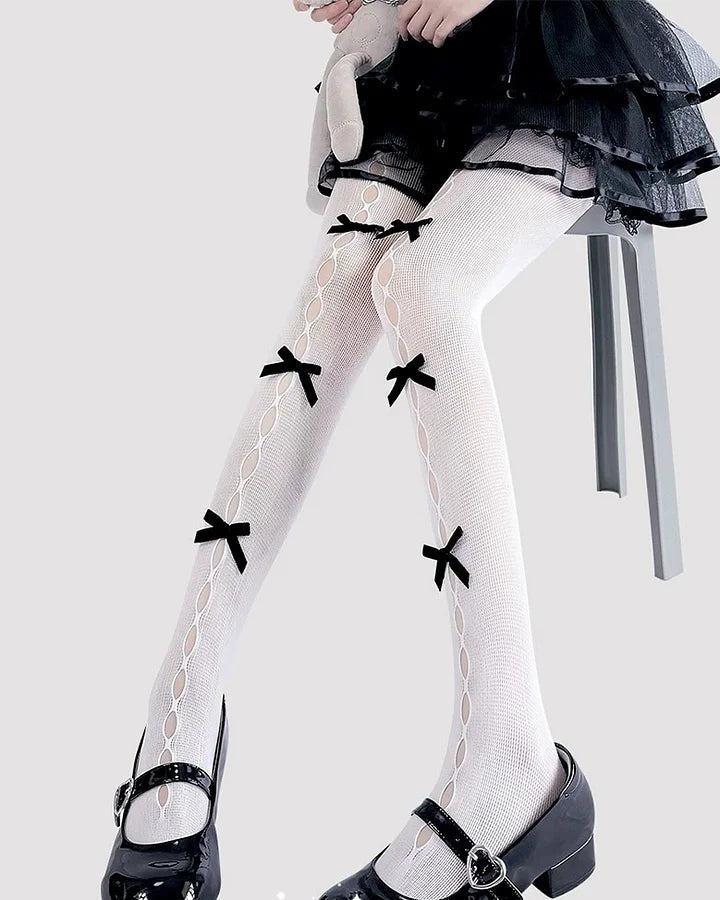 Lolita Accessories Sweet Japanese Kawaii Stockings  with Bow Hollow Out