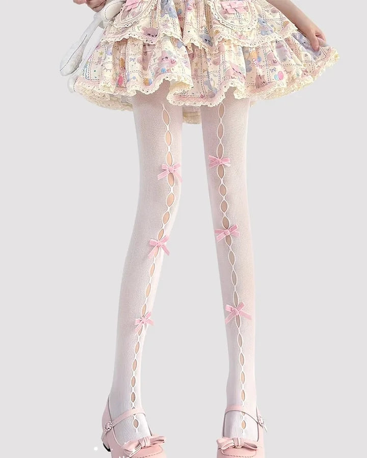 Lolita Accessories Sweet Japanese Kawaii Stockings  with Bow Hollow Out