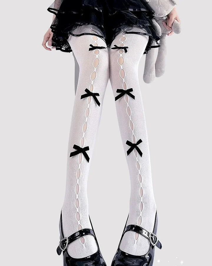 Lolita Accessories Sweet Japanese Kawaii Stockings  with Bow Hollow Out
