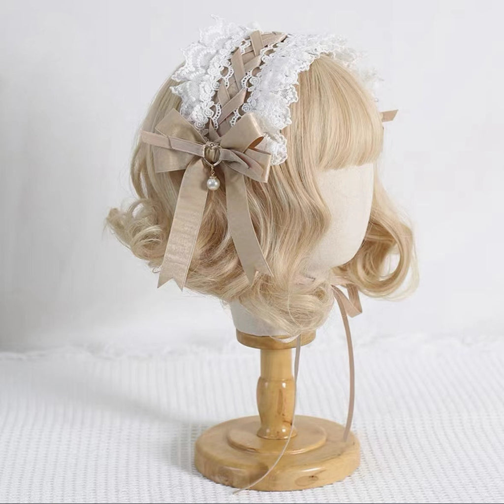 Lolita Accessories Sweet Pink Cat Ears Hairband with Bow Ruffle Hairpins