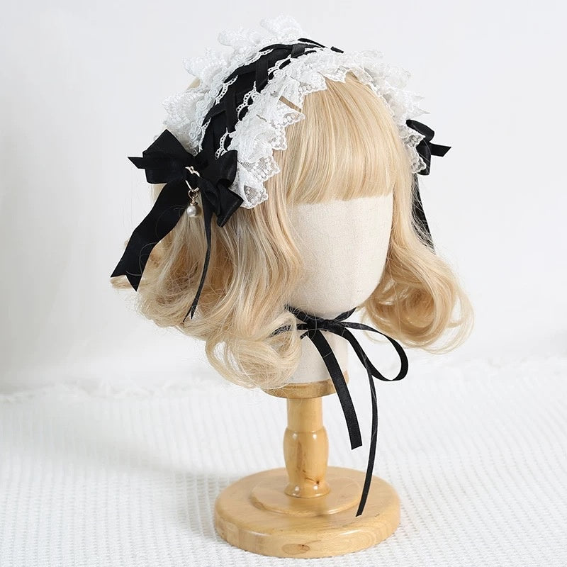 Lolita Accessories Sweet Pink Cat Ears Hairband with Bow Ruffle Hairpins