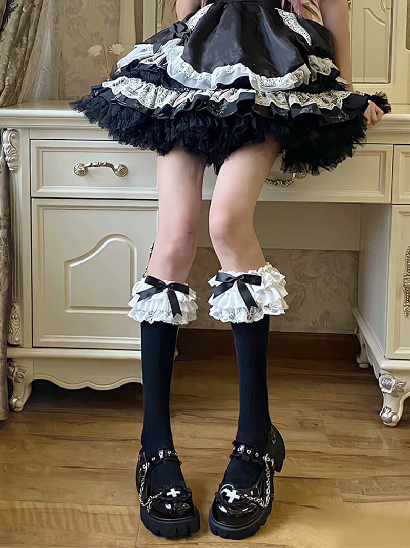 Lolita Accessories Sweet Ruffles Stockings with Bow Lace Bow Calf Socks