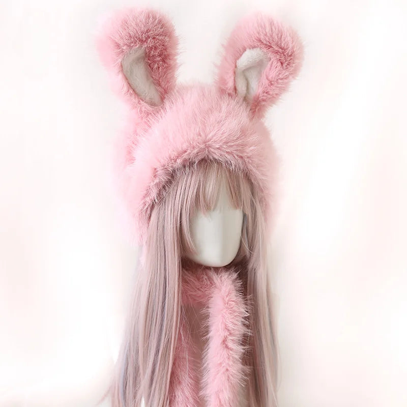 Lolita Accessories Sweet Ear Yellow Cute Rabbit Ear Plush Warm Hat 3 Colors