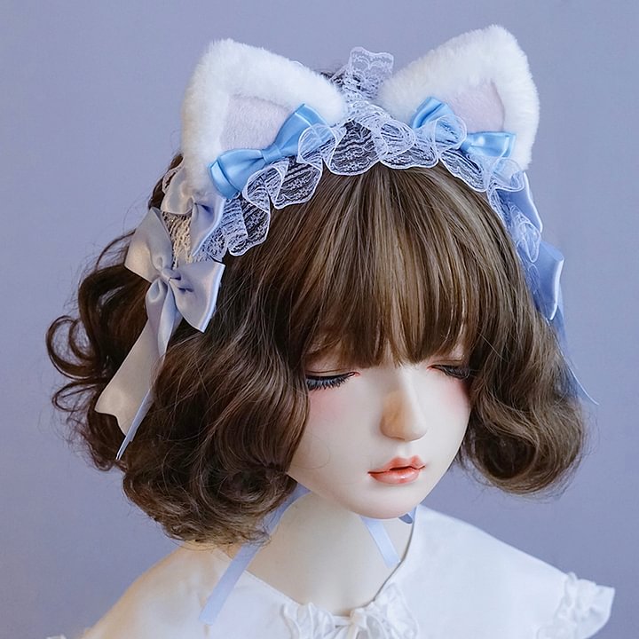 Lolita Accessories Velvet Light Blue Rabbit Ears Ruffle Headband for Spring