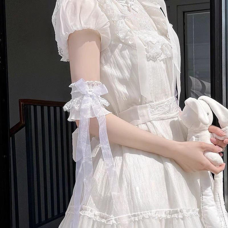 Lolita Accessories White Arm Sleeves Hand Lace Bow Cosplay for Wedding 2 Colors