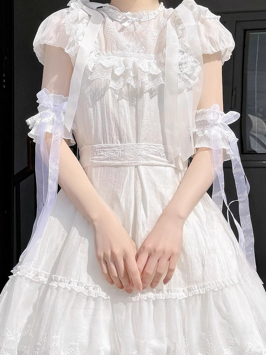 Lolita Accessories White Arm Sleeves Hand Lace Bow Cosplay for Wedding 2 Colors