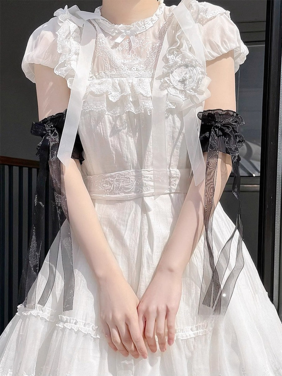 Lolita Accessories White Arm Sleeves Hand Lace Bow Cosplay for Wedding 2 Colors
