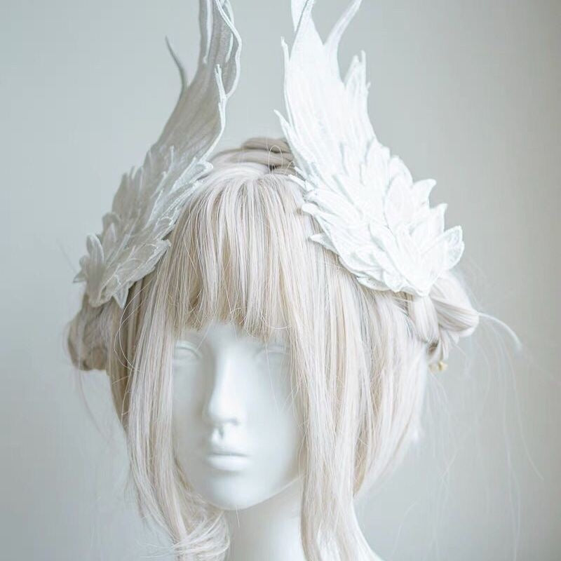 Lolita Accessories White Goth Angel Wings Headwear Feather Hairpin for Cosplay