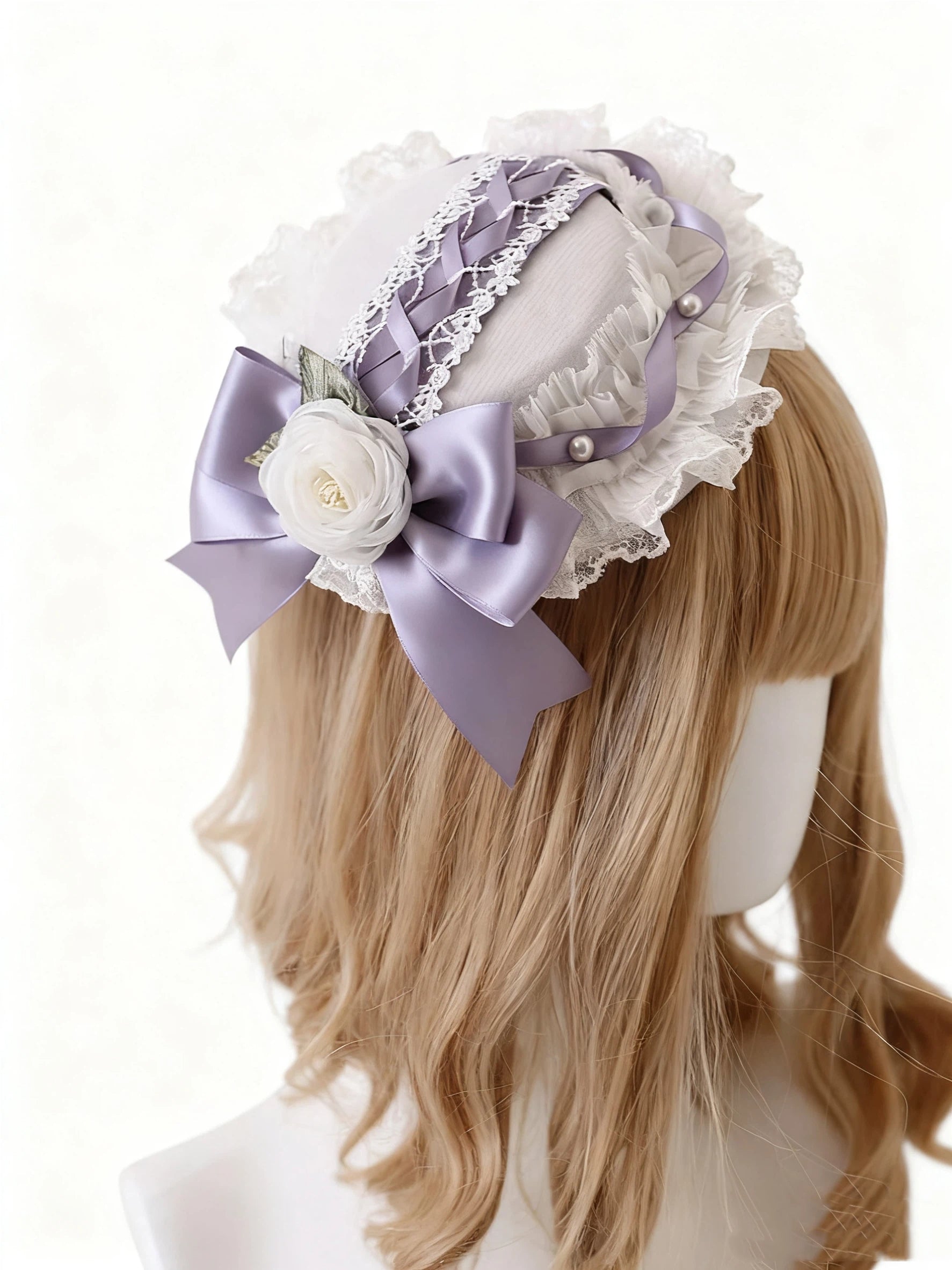 Lolita Accessories Wisteria Floral Hairband Hat with Bow Purple Hair Clips
