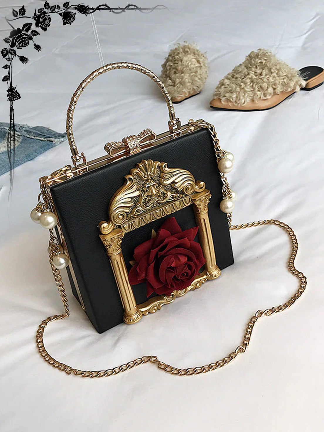 Lolita Bag Dark Baroque Style Pink Rose Square Retro Handbag Shoulder