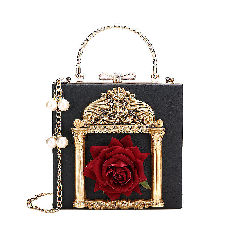 Lolita  Bag Dark Baroque Style Pink Rose Square Retro Handbag Shoulder