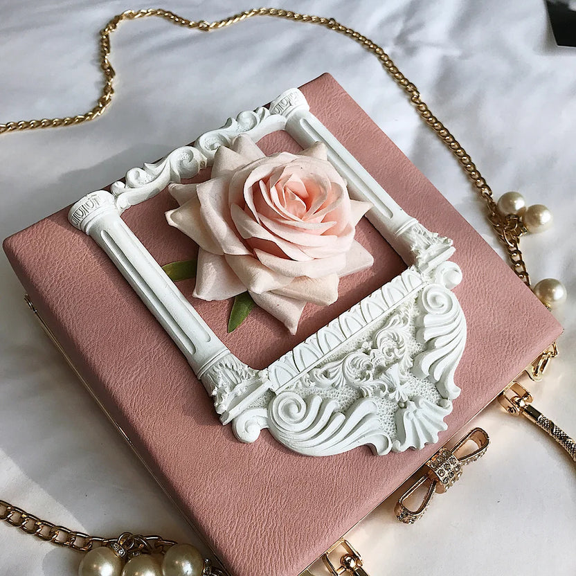 Lolita  Bag Dark Baroque Style Pink Rose Square Retro Handbag Shoulder