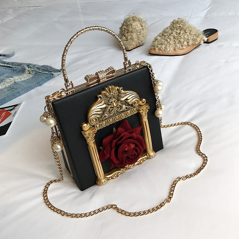 Lolita  Bag Dark Baroque Style Pink Rose Square Retro Handbag Shoulder