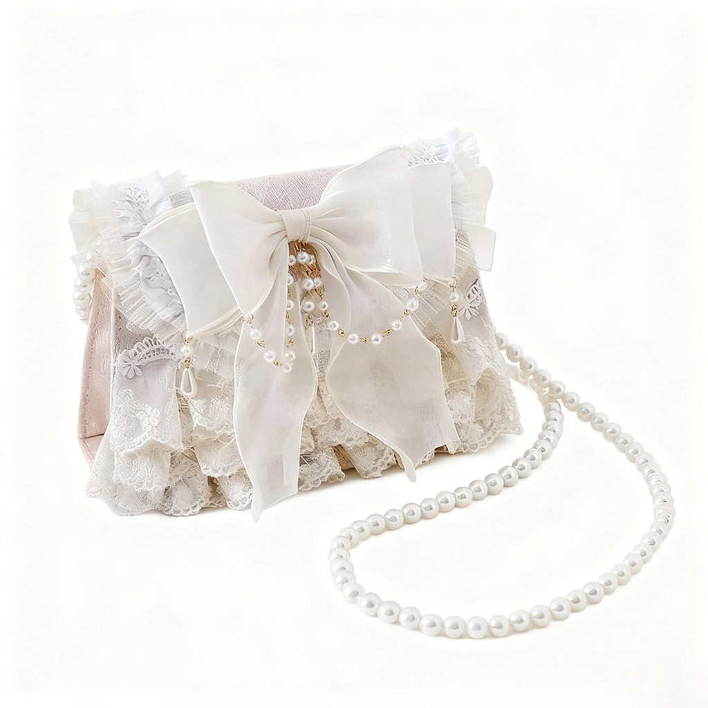Lolita Bag Elegant Ivory Handbag Lace Pearl Chain Crossbody for Party