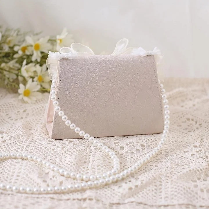 Lolita Bag Elegant Ivory Handbag Lace Pearl Chain Crossbody for Party