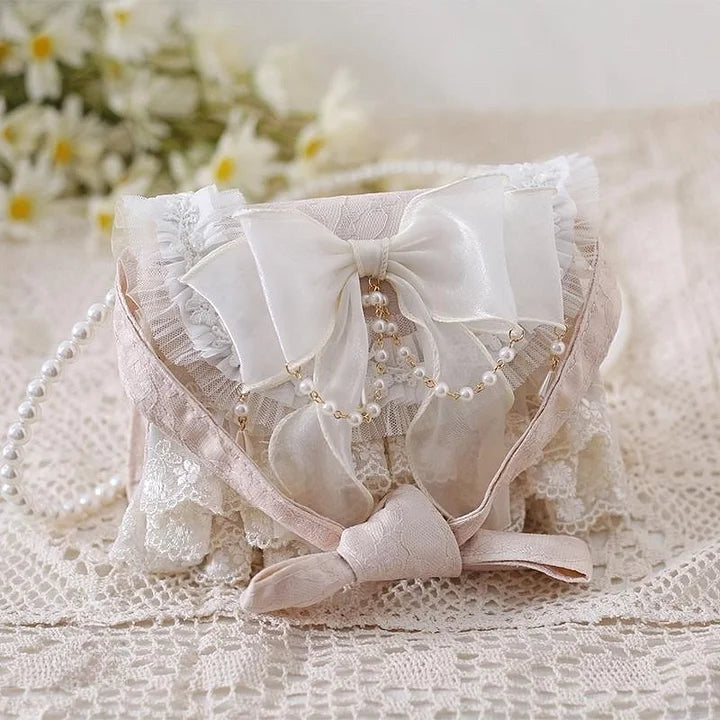 Lolita Bag Elegant Ivory Handbag Lace Pearl Chain Crossbody for Party