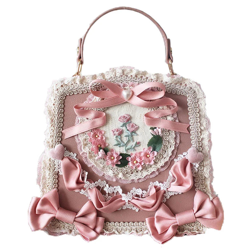 Lolita Bag Gorgeous Flower Lace with Bow Handbag for Party Accessories 3 Colors