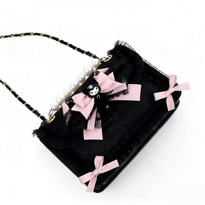 Lolita Bag Kawaii Lace Pearl Handbag with Bow Crossbody Accessories