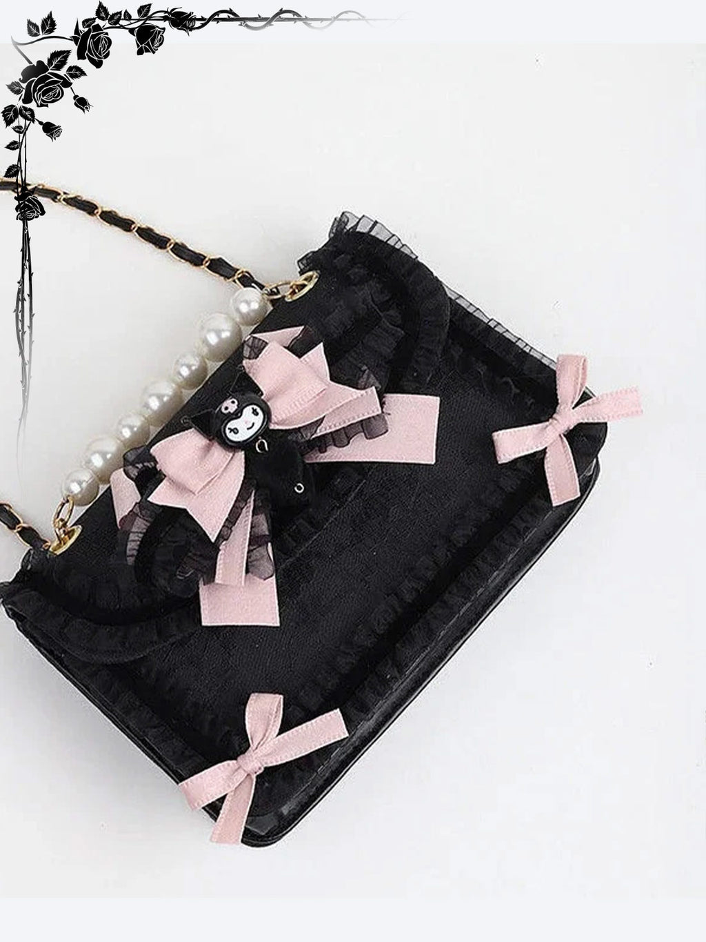 Lolita Bag Kawaii Lace Pearl Handbag with Bow Crossbody Accessories