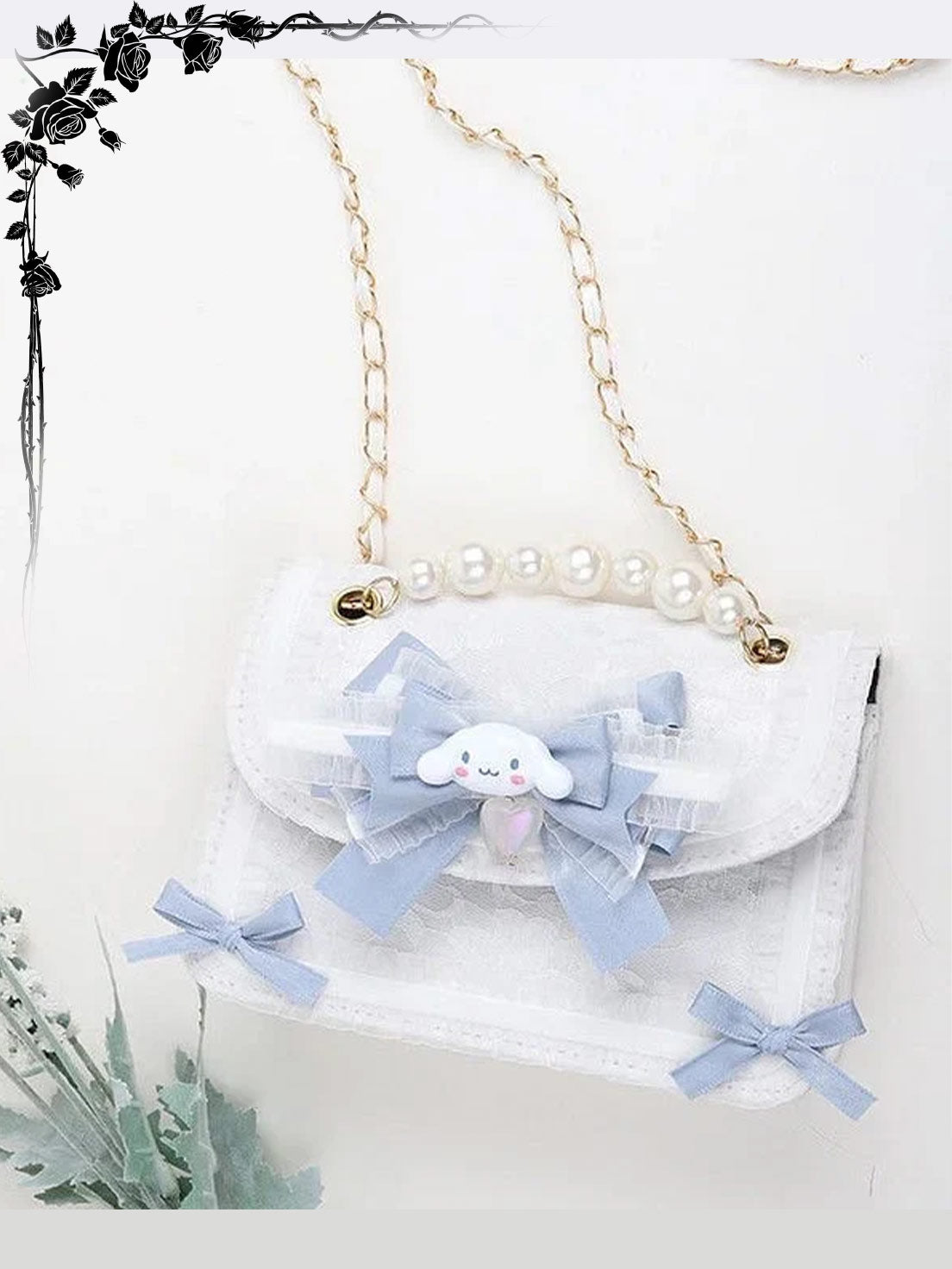 Lolita Bag Kawaii Lace Pearl Handbag with Bow Crossbody Accessories