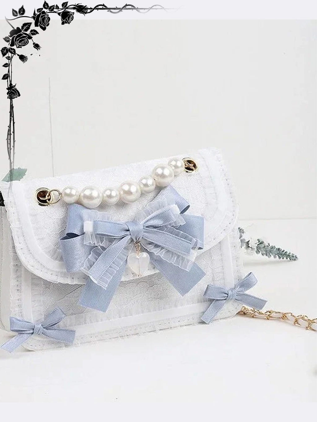 Lolita Bag Kawaii Lace Pearl Handbag with Bow Crossbody Accessories