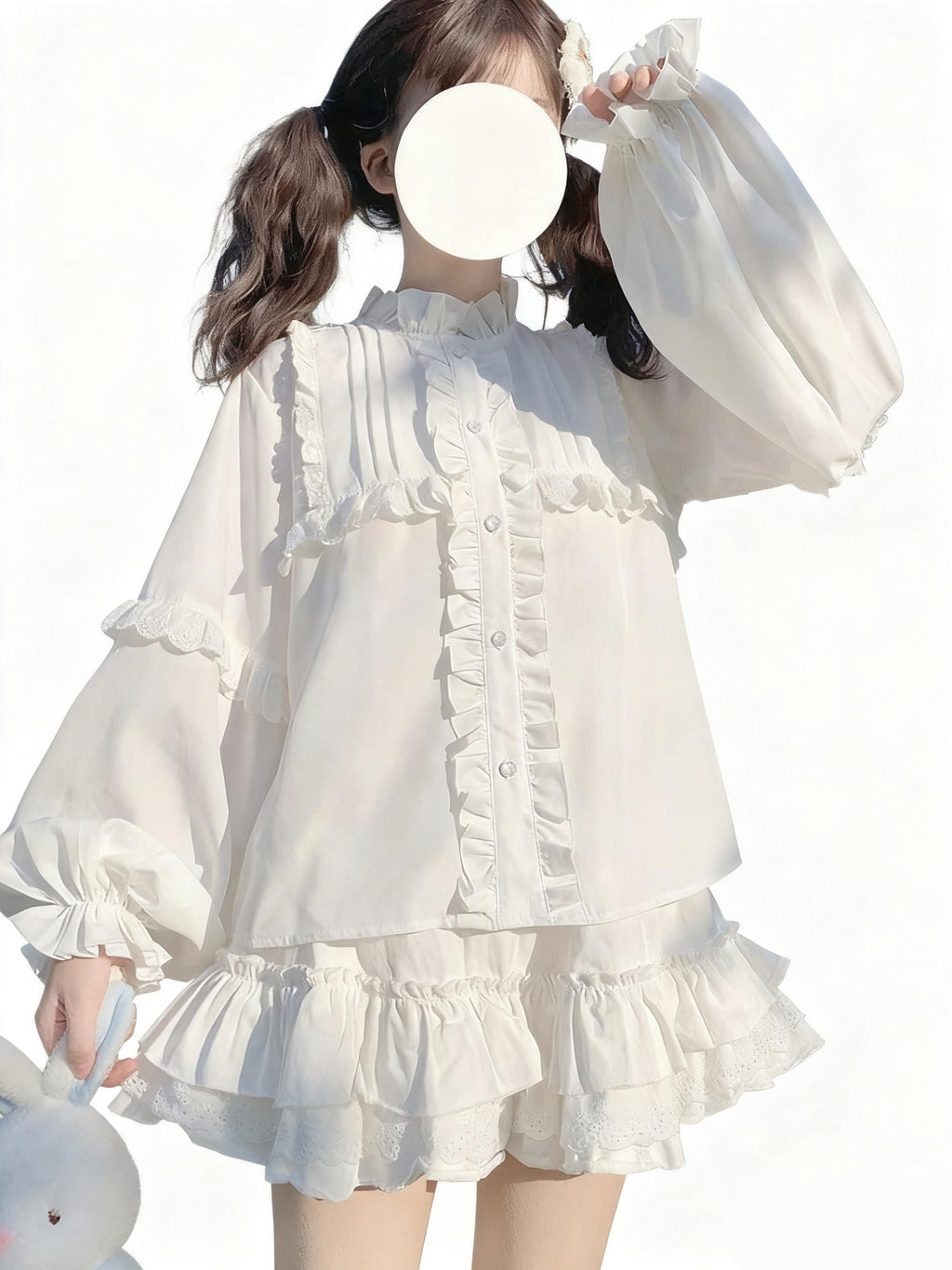 Lolita Blouse White Doll Collar Ruffle Long Sleeve in Spring Shirt for Daily