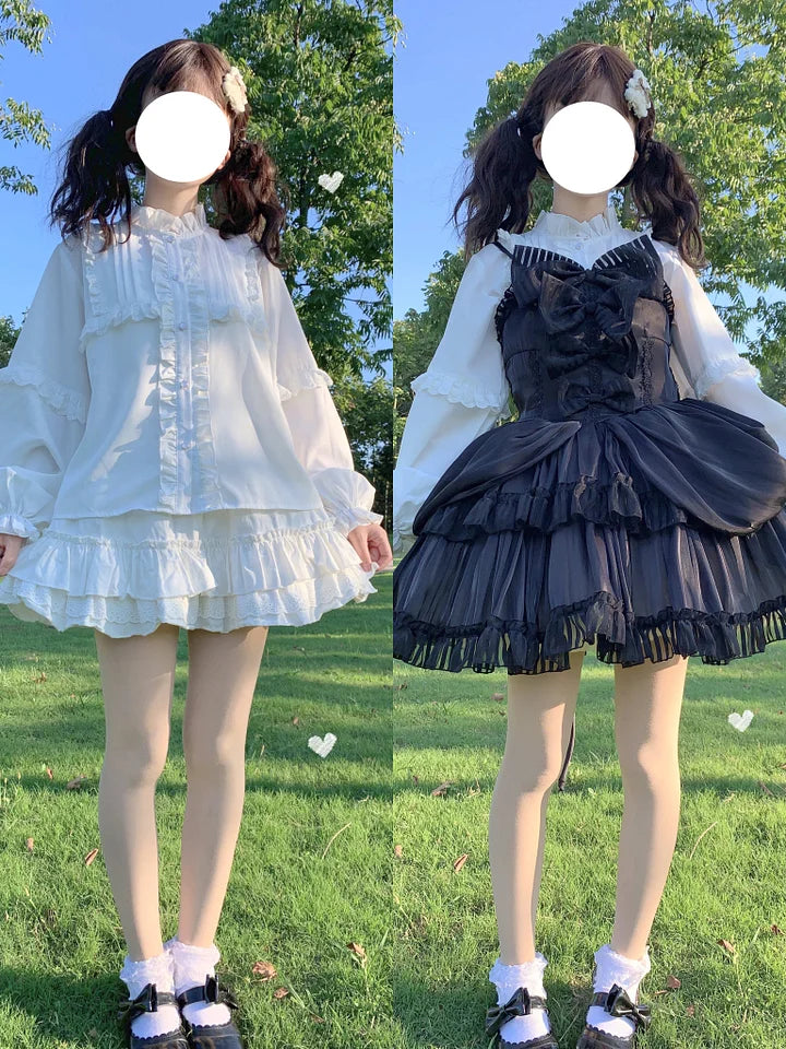 Lolita Blouse White Doll Collar Ruffle Long Sleeve in Spring Shirt for Daily