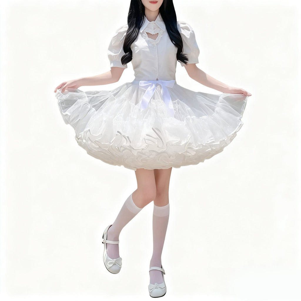 Lolita Petticoats White Full Gauze Multi-layered Gabon Ruffles Gown Crinoline