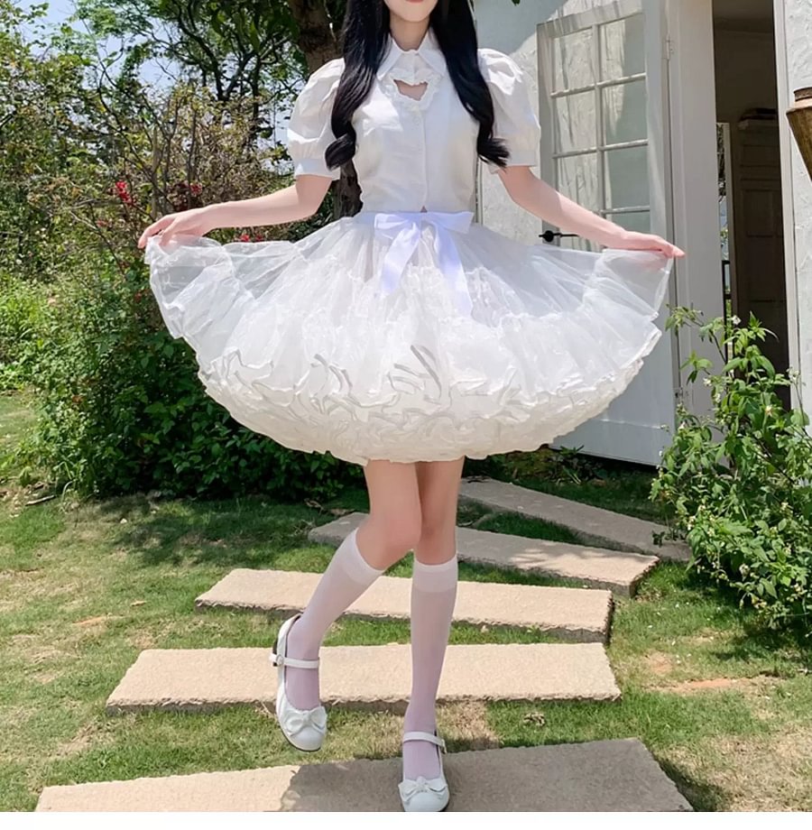 Lolita Petticoats White Full Gauze Multi-layered Gabon Ruffles Gown Crinoline