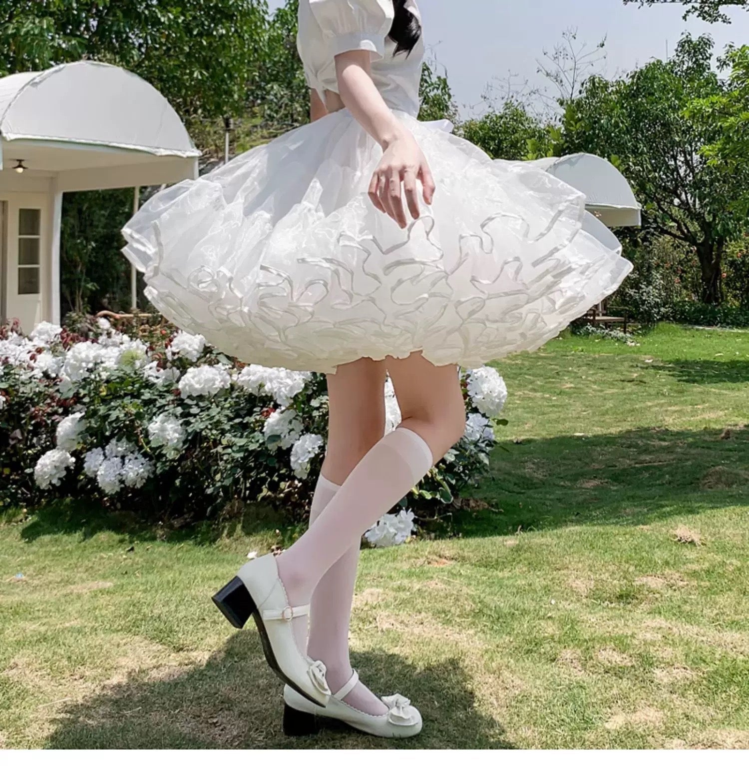 Lolita Petticoats White Full Gauze Multi-layered Gabon Ruffles Gown Crinoline