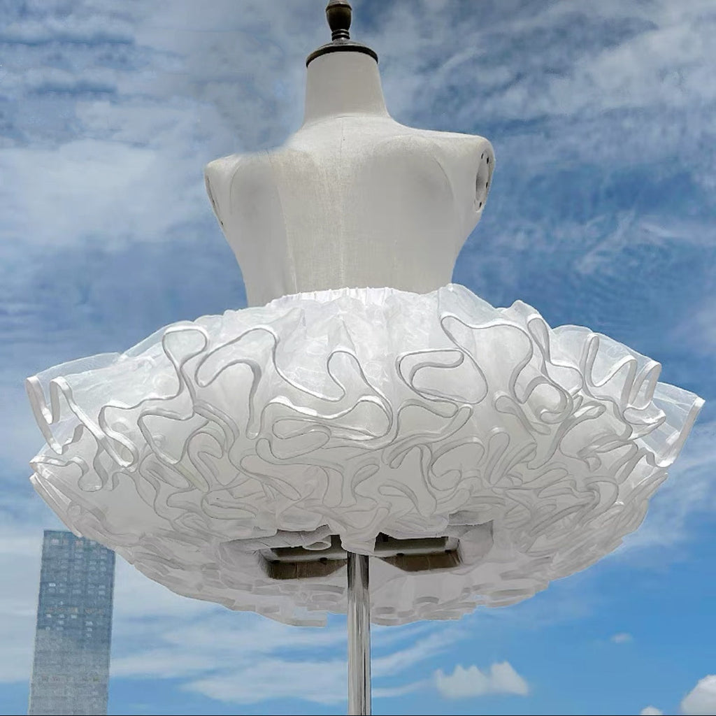 Lolita Petticoats White Gauze Gown Crinoline Puffy Ruffles Multi Layer 17inches