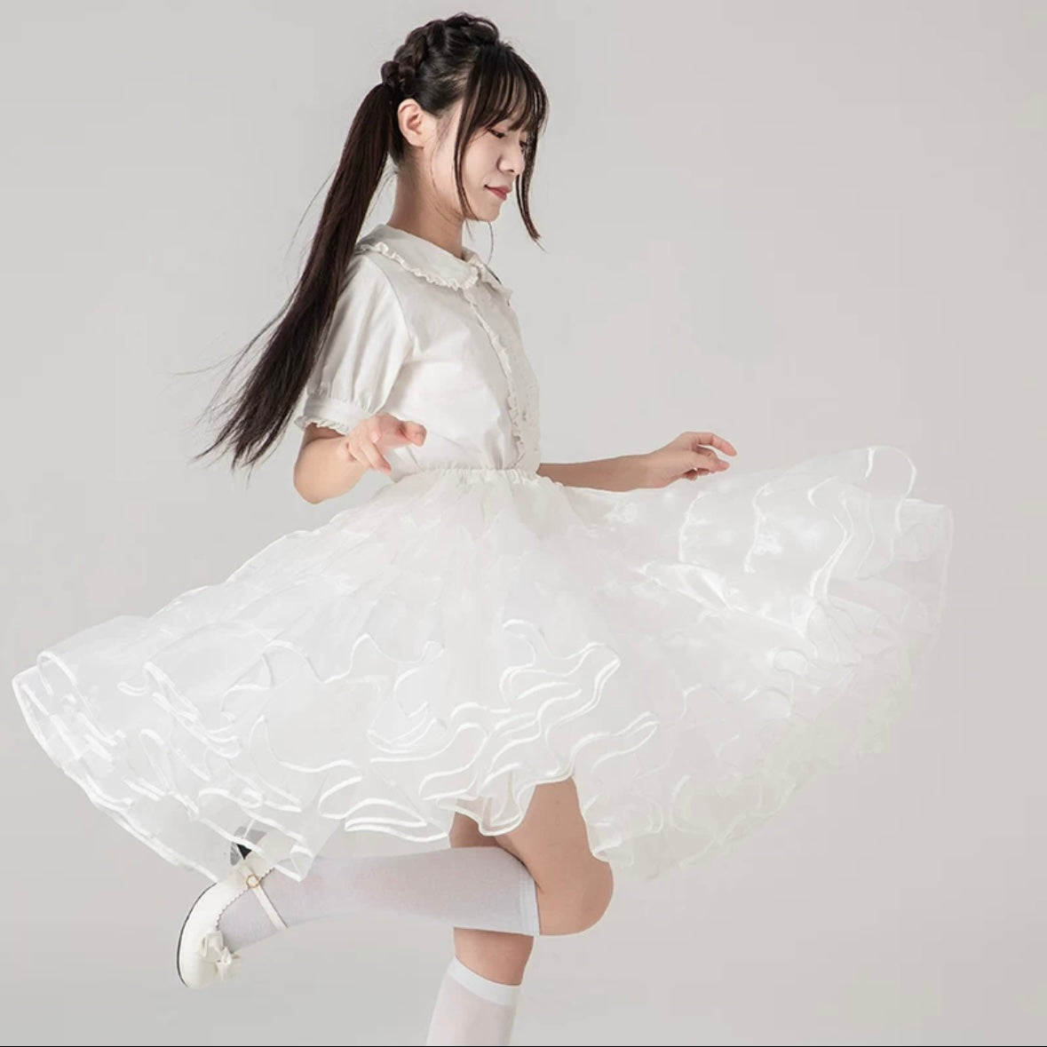 Lolita Petticoats White Puffy Pannier Crinoline Organza Layer Ruffle