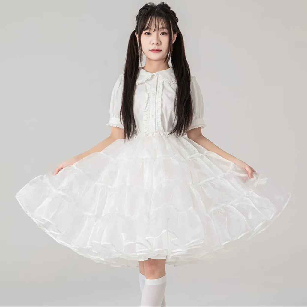Lolita Petticoats White Puffy Pannier Crinoline Organza Layer Ruffle