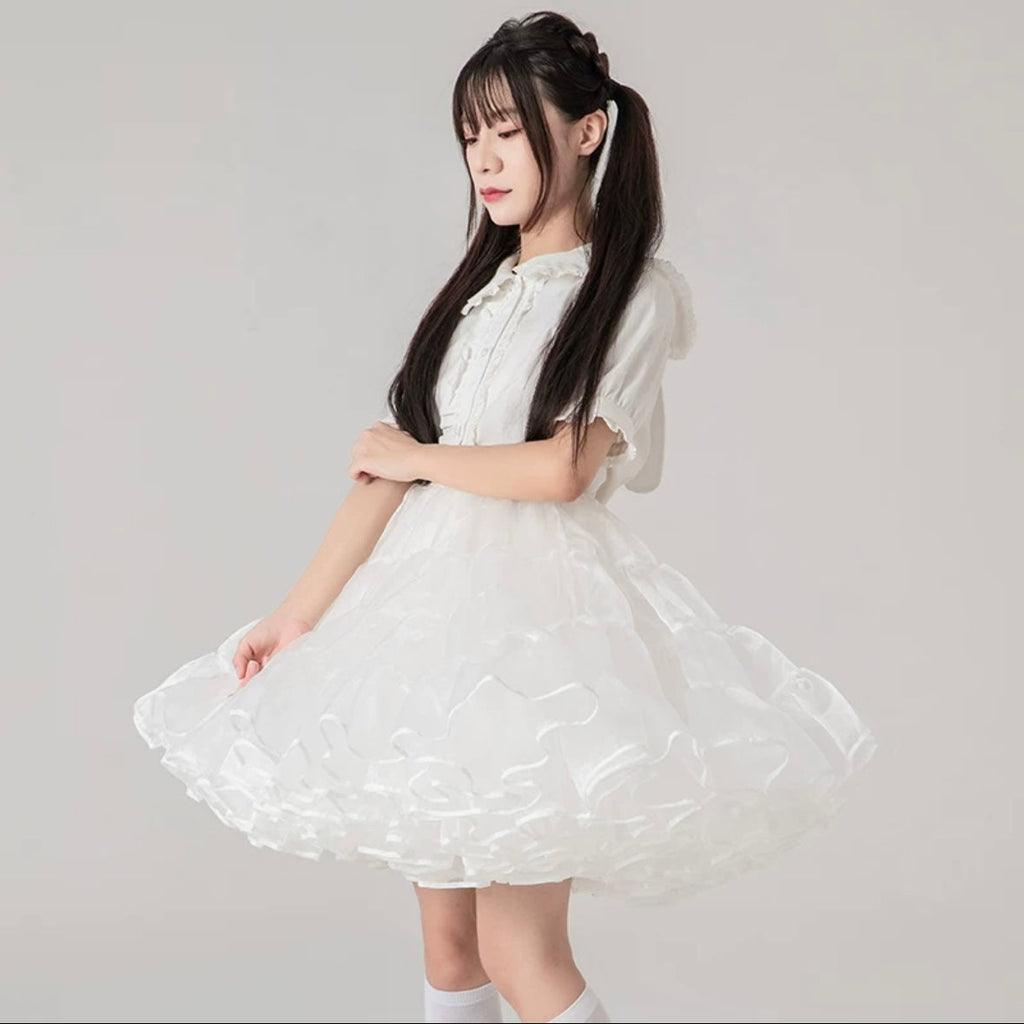 Lolita Petticoats White Puffy Pannier Crinoline Organza Layer Ruffle