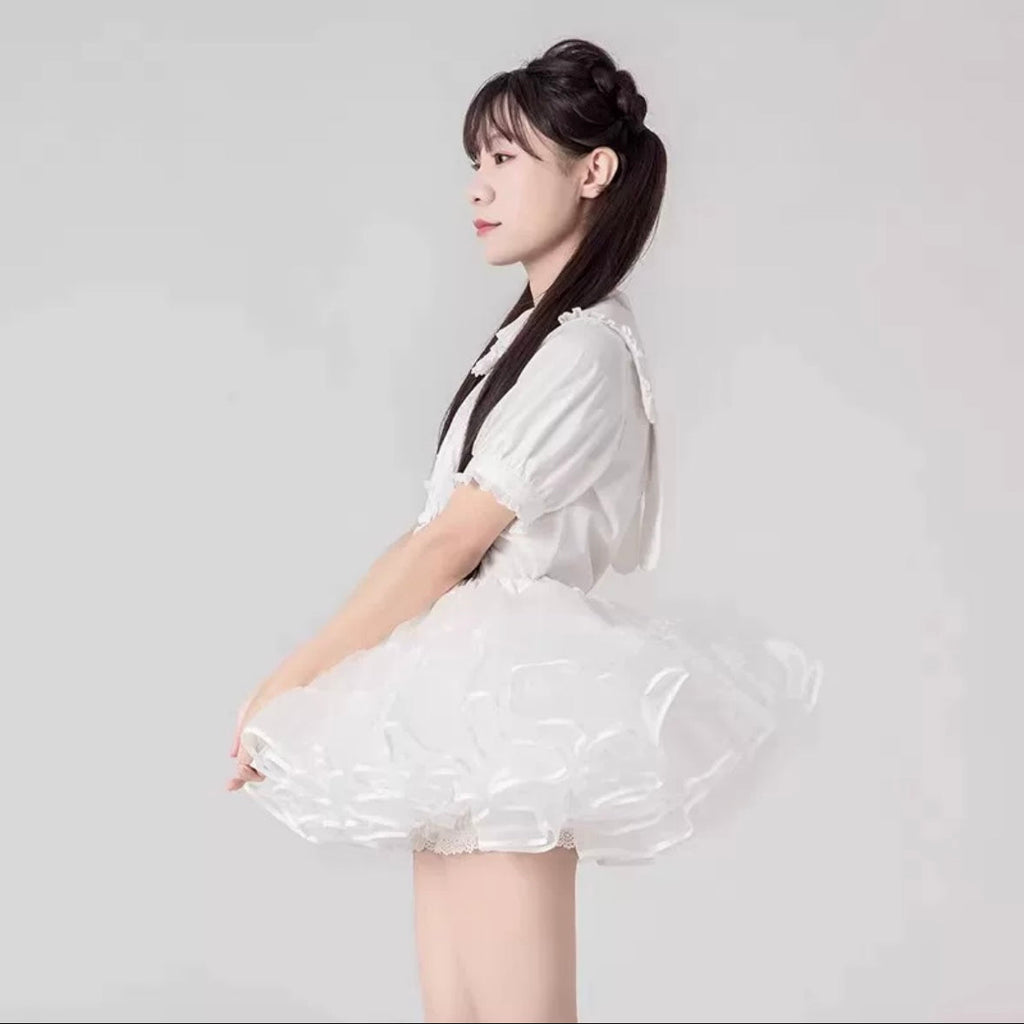 Lolita Petticoats White Puffy Pannier Crinoline Organza Layer Ruffle