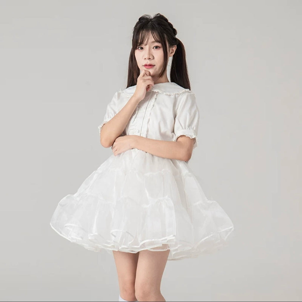 Lolita Petticoats White Puffy Pannier Crinoline Organza Layer Ruffle