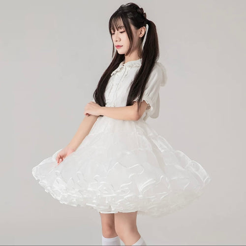 Lolita Petticoats White Puffy Pannier Crinoline Organza Layer Ruffle