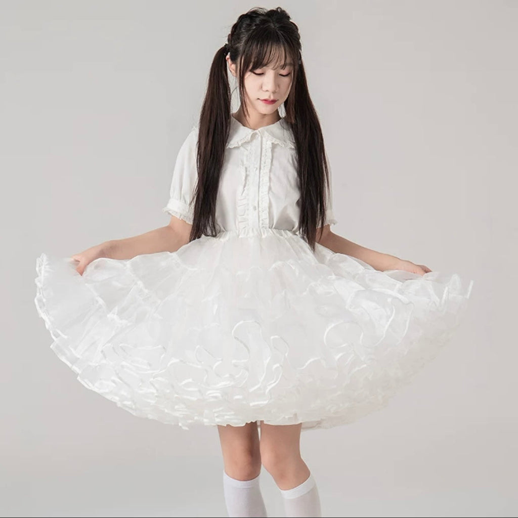 Lolita Petticoats White Puffy Pannier Crinoline Organza Layer Ruffle