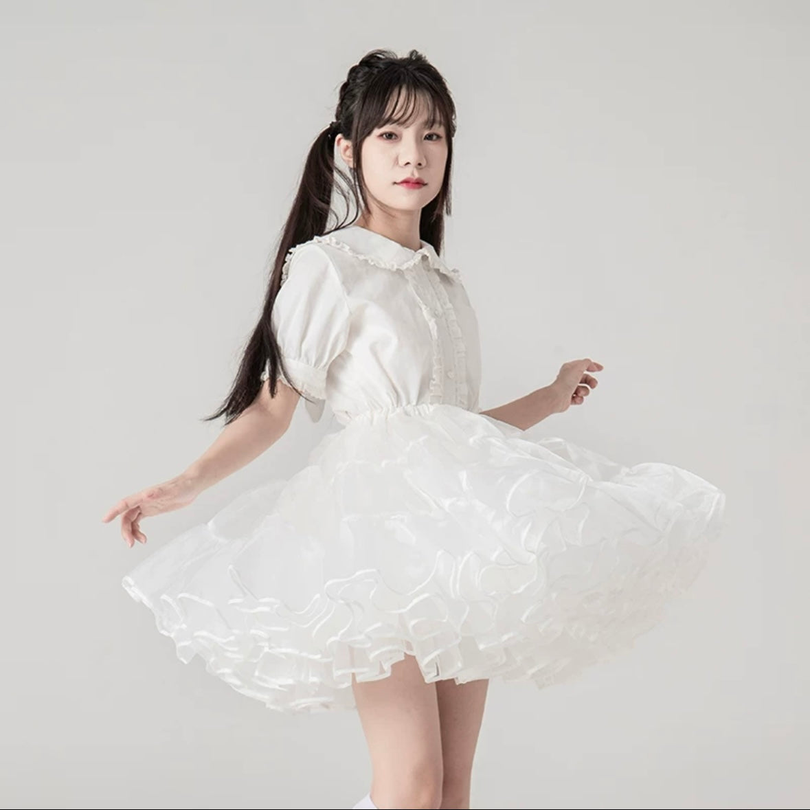 Lolita Petticoats White Puffy Pannier Crinoline Organza Layer Ruffle