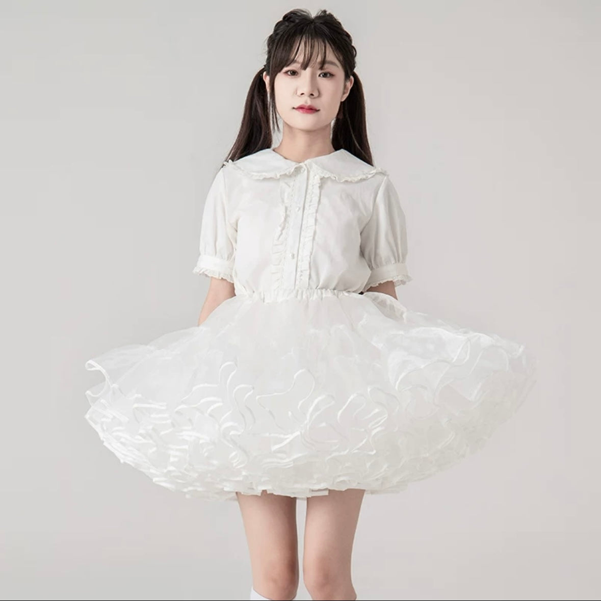 Lolita Petticoats White Puffy Pannier Crinoline Organza Layer Ruffle