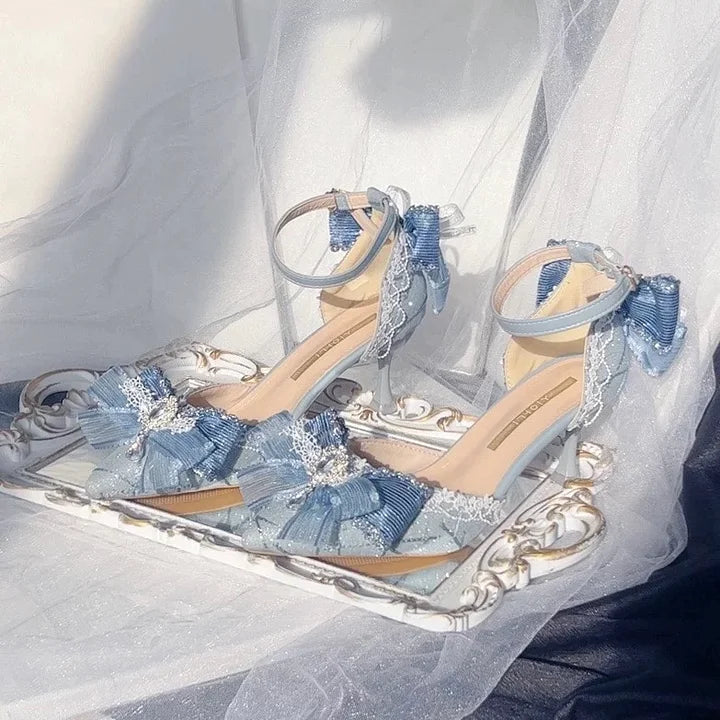 Lolita Shoes Gorgeous Mid Heel with Bow Pointed-toe Stiletto for Party 2 Colors