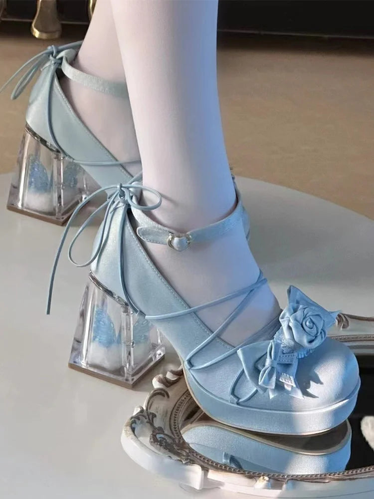 Lolita Shoes Green High-heeled Single with Round Head Bow 2 Colors