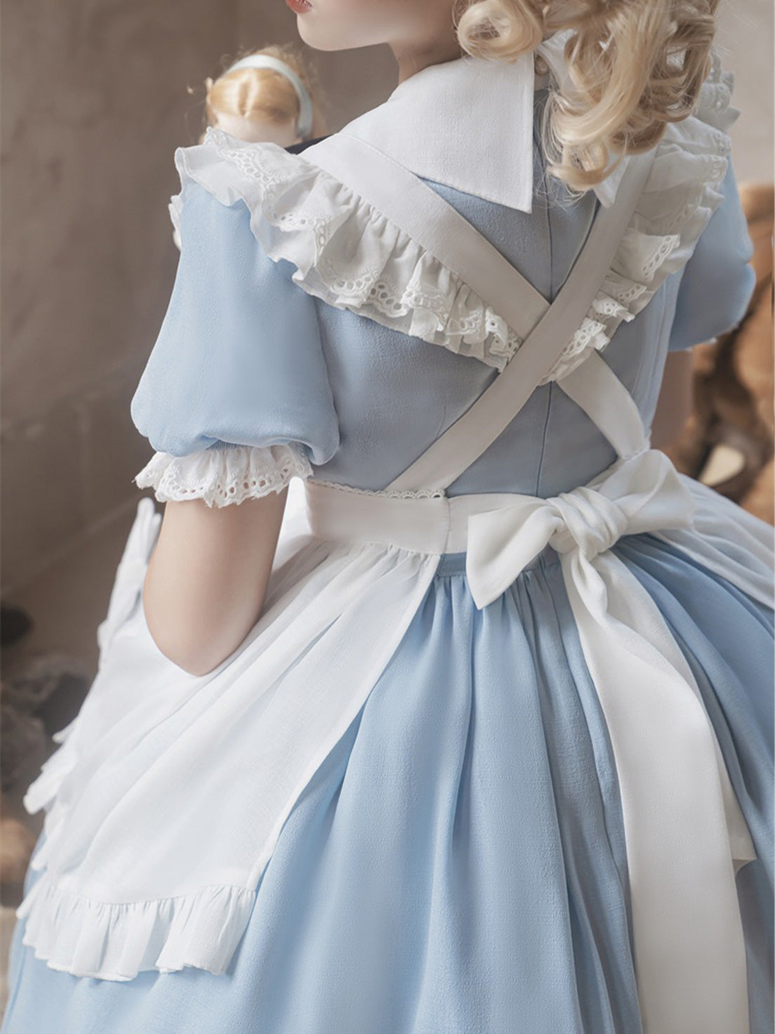 Maid Outfit Alice-themed Ruffled Blue Dress Summer Short Sleeve