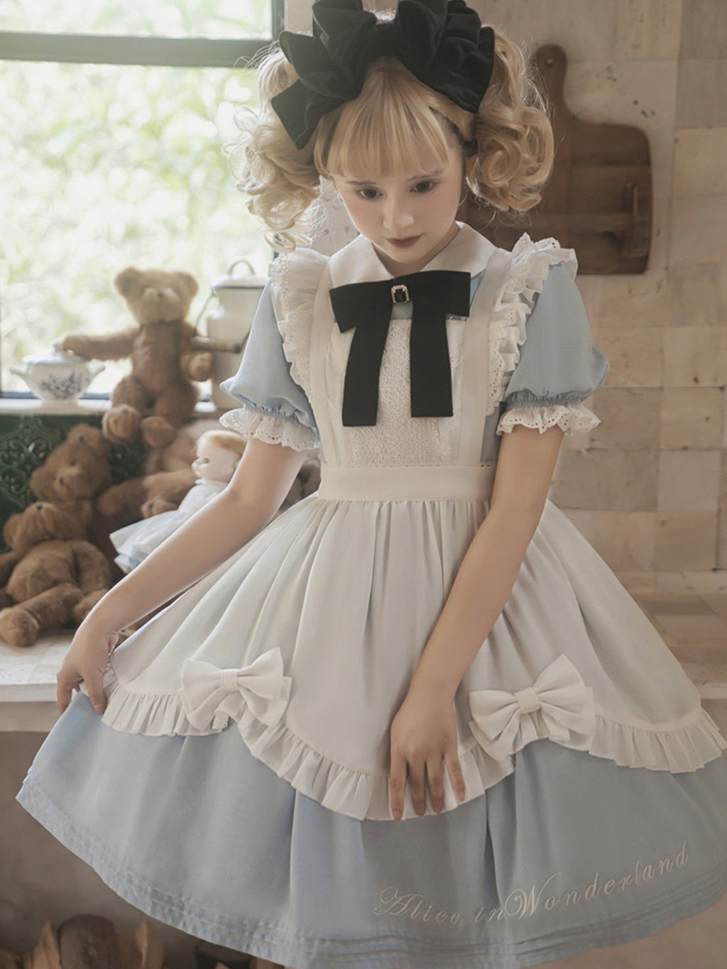 Maid Outfit Alice-themed Ruffled Blue Dress Summer Short Sleeve